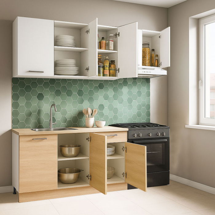 Set bucatarie GERMANIA 180 cm, 5 corpuri, 1 sertar, blat gros, sonoma + alb [2]