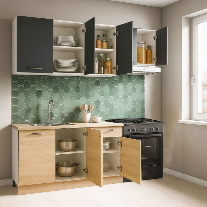 Set bucatarie GERMANIA 180 cm, 5 corpuri, 1 sertar, blat gros, sonoma + antracit [2]