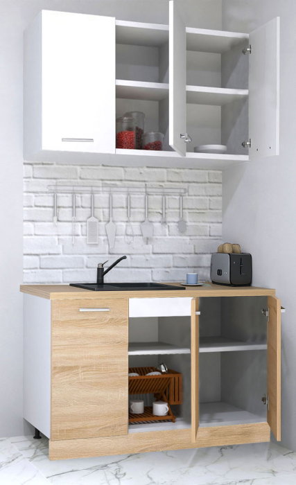 Set bucatarie GERMANIA 120 cm, 4 corpuri, blat gros, sonoma + alb [2]