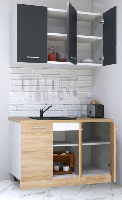 Set bucatarie GERMANIA 120 cm, 4 corpuri, blat gros, sonoma + antracit [2]