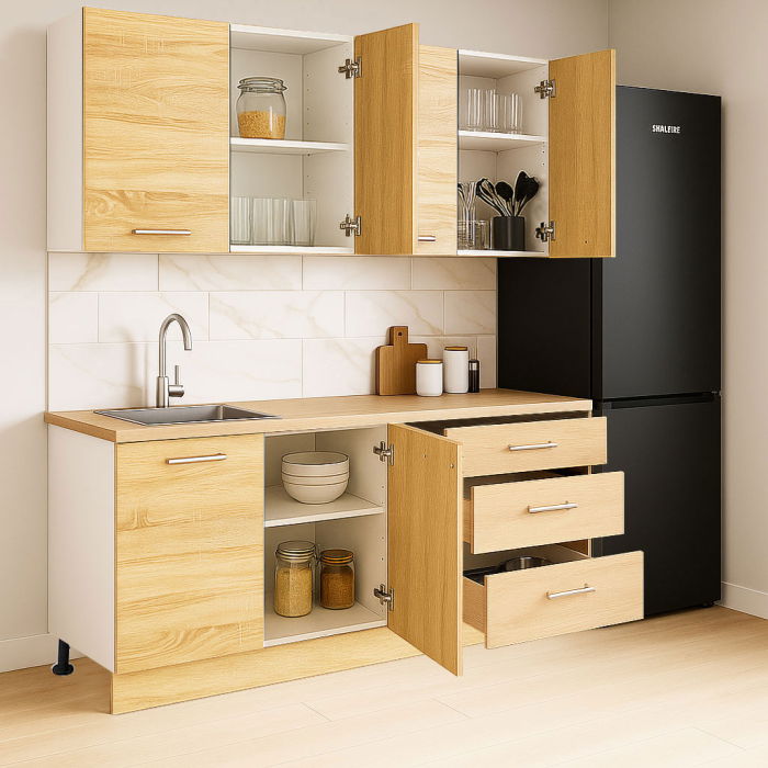 Set bucatarie GERMANIA 160 cm, 4 corpuri, 3 sertare, blat gros, sonoma [2]