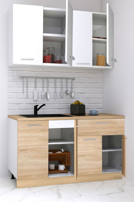 Set bucatarie GERMANIA 140 cm, 4 corpuri, 1 sertar, blat gros, sonoma + alb [2]