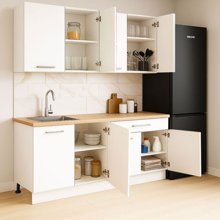 Set bucatarie GERMANIA 160 cm, 4 corpuri, 1 sertar, blat gros, alb [2]