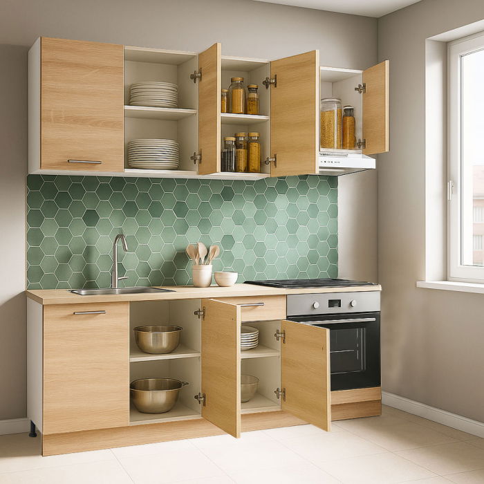 Set bucatarie GERMANIA 180 cm, 6 corpuri, corp cuptor, 1 sertar, blat gros, sonoma [2]