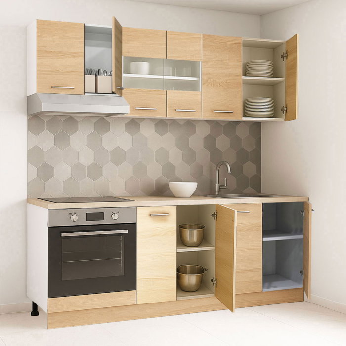 Set bucatarie GERMANIA 200 cm, 6 corpuri, corp cuptor, blat gros, sonoma [2]