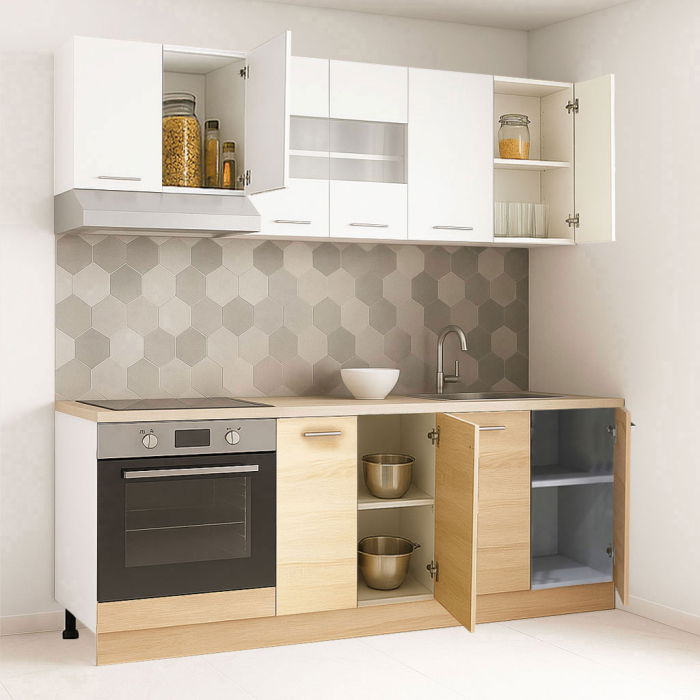 Set bucatarie GERMANIA 200 cm, 6 corpuri, corp cuptor, blat gros, sonoma + alb [2]