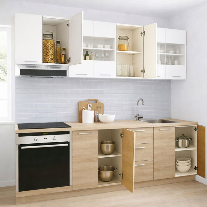 Set bucatarie GERMANIA 220 cm, 8 corpuri, corp cuptor, 3 sertare, blat gros, sonoma + alb [2]