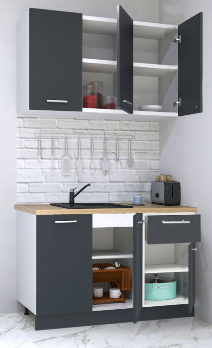 Set bucatarie GERMANIA 120 cm, 4 corpuri, 1 sertar, blat gros, antracit [2]
