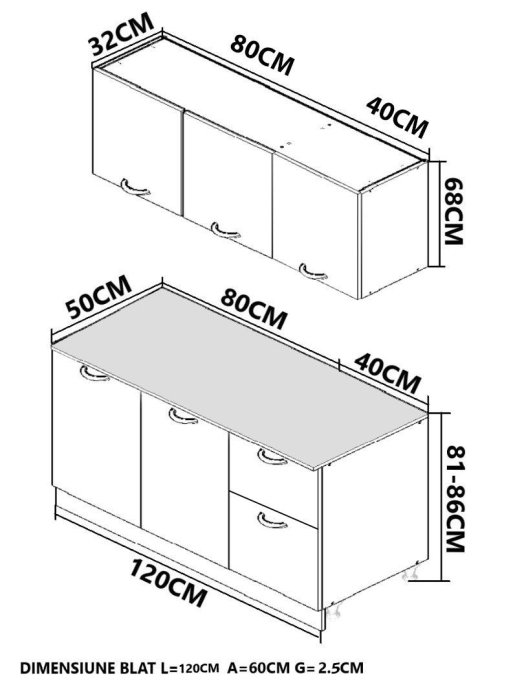 Set bucatarie GERMANIA 120 cm, 4 corpuri, 1 sertar, blat gros, antracit [3]