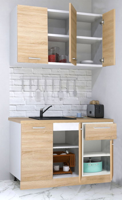 Set bucatarie GERMANIA 120 cm, 4 corpuri, 1 sertar, blat gros, sonoma [2]