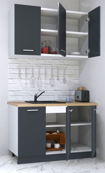 Set bucatarie GERMANIA 120 cm, 4 corpuri, blat gros, antracit [2]