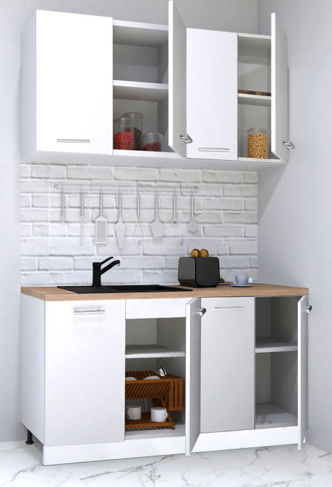 Set bucatarie GERMANIA 140 cm, 4 corpuri, blat gros, alb [2]