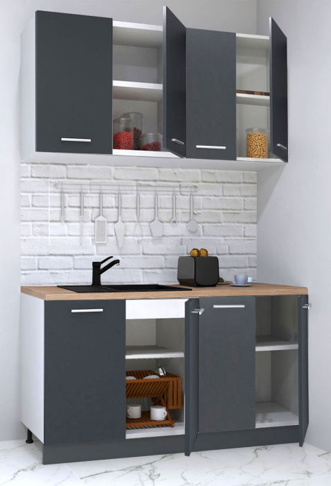 Set bucatarie GERMANIA 140 cm, 4 corpuri, blat gros, antracit [2]