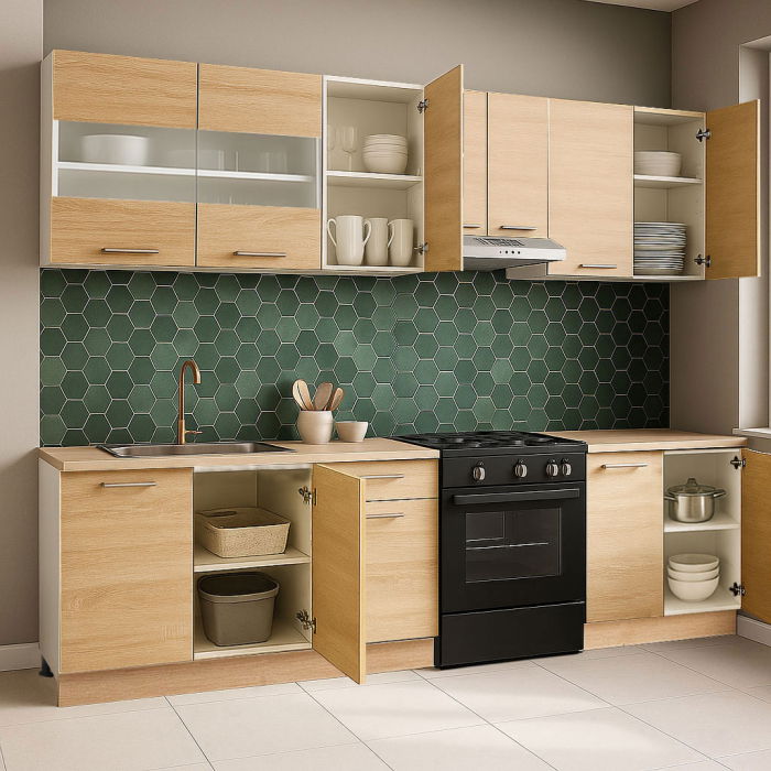 Set bucatarie GERMANIA 240 cm, 7 corpuri, blat gros, sonoma [2]