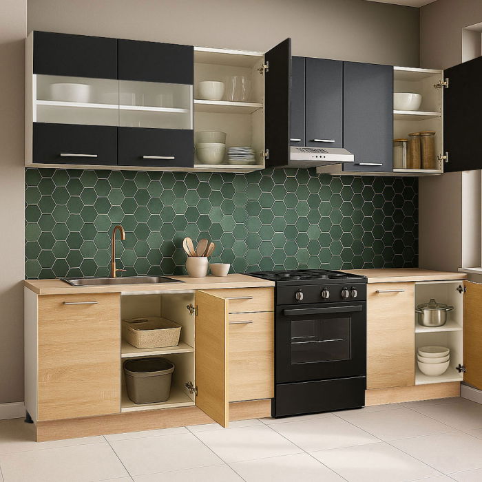 Set bucatarie GERMANIA 240 cm, 7 corpuri, blat gros, sonoma + antracit [2]