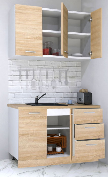 Set bucatarie GERMANIA 120 cm, 4 corpuri, 3 sertare, blat gros, sonoma [2]