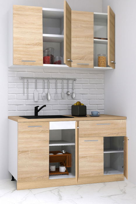 Set bucatarie GERMANIA 140 cm, 4 corpuri, 1 sertar, blat gros, sonoma [2]