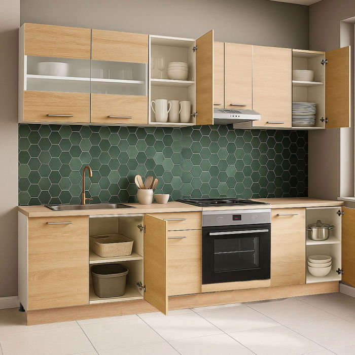 Set bucatarie GERMANIA 240 cm, 8 corpuri, corp cuptor, blat gros, sonoma [2]