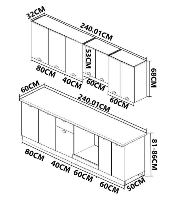 Set bucatarie GERMANIA 240 cm, 8 corpuri, corp cuptor, blat gros, sonoma [3]