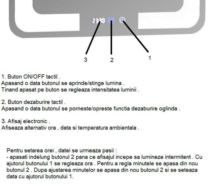 Oglinda cu iluminare LED, functie dezaburire, ceas, termometru si lupa, MD5, 80x80 cm [4]