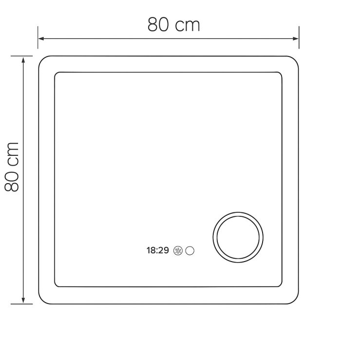Oglinda cu iluminare LED, functie dezaburire, ceas, termometru si lupa, MD5, 80x80 cm [5]