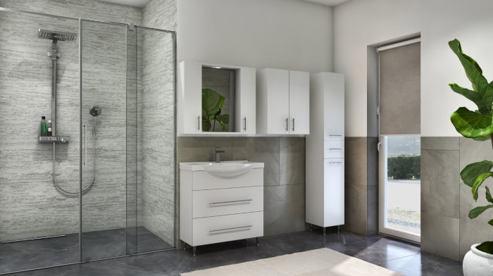 Oglinda seria 020, front MDF, montata, alb, 80x71 cm [4]