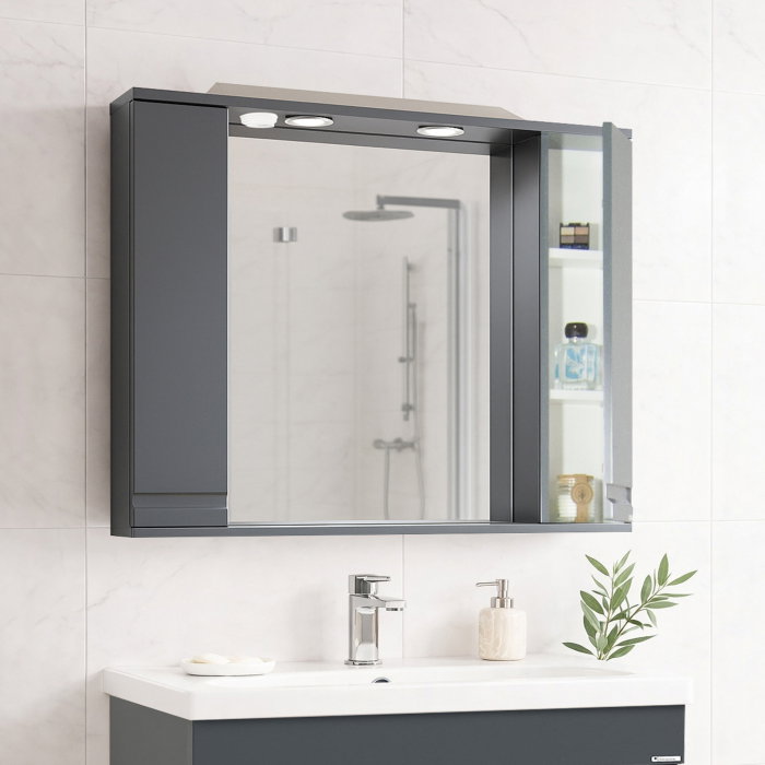Dulap baie suspendat seria 786 cu oglinda, front MDF, montat, antracit, 80x71 cm [2]