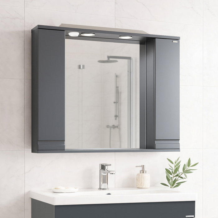 Dulap baie suspendat seria 786 cu oglinda, front MDF, montat, antracit, 80x71 cm