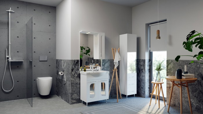 Oglinda seria 010, front MDF, montata, alb, 65x101 cm [3]