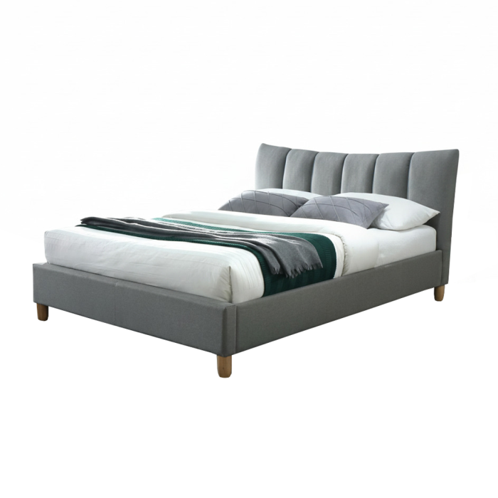 Pat tapitat SANDY, 160x200 cm, cu somiera, gri