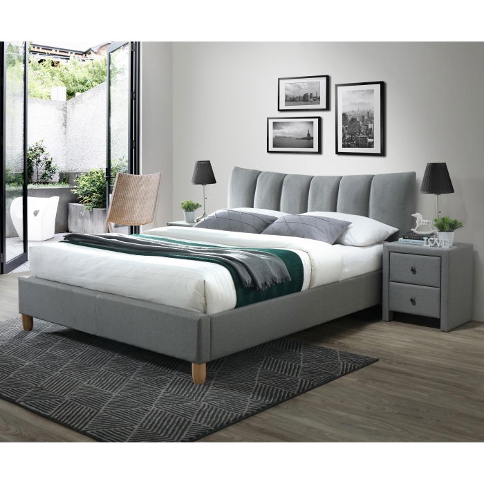 Pat tapitat SANDY, 160x200 cm, cu somiera, gri [2]