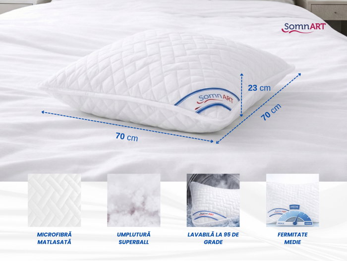 Perna 70x70cm Somnart, Hygiena, hipoalergenica, bilute Superball, 100% fibra poliester [2]