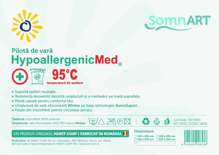 Pilota Somnart HypoAllergenicMed, microfibra 200g, 200 x 220 cm, lavabila la 95°C, pentru vara [8]