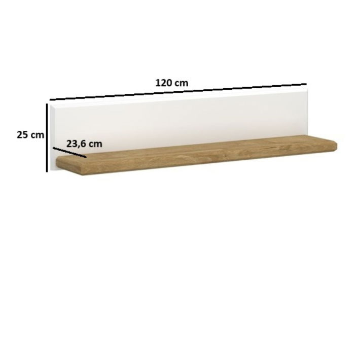 Raft suspendat RIVA, alb + stejar harbor, 120x23,6x25 cm [3]