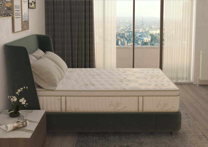 Saltea cu memorie si arcuri Bambus Super Confort Pocket Multilayer 200x200, inaltime 25 cm, husa matlasata, sistem 3D, manere, fermitate medie [7]