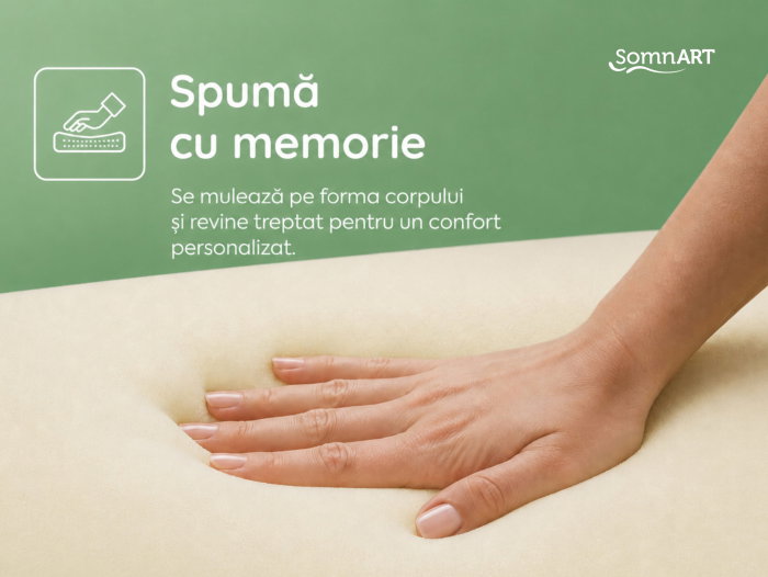 Saltea cu memorie Somnart XXL Memory Plus 90x200, înălțime 25 cm, pentru persoane supraponderale, husă Aloe Vera detașabilă, rulată, fermitate mare [8]