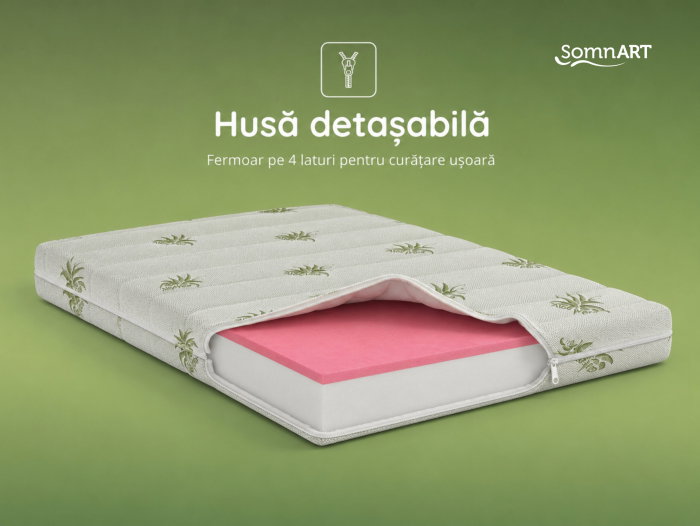 Saltea cu memorie Somnart XXL Memory Plus 90x200, înălțime 25 cm, pentru persoane supraponderale, husă Aloe Vera detașabilă, rulată, fermitate mare [5]