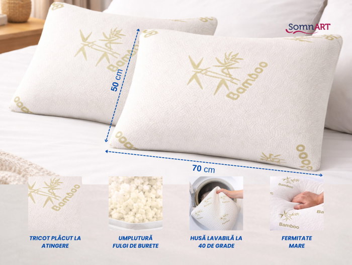 Set 2 perne Bamboo Memory Somnart, husa detasabila bambus, 50x70 cm [2]