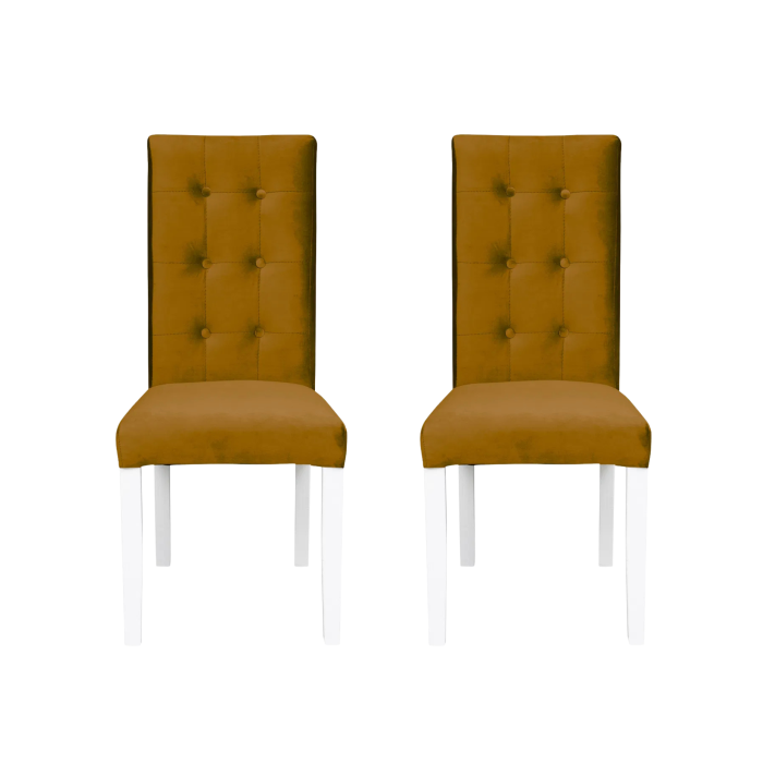 Set 2 scaune living TEO LUX, picioare lemn alb, stofa galben, 46x60x98 cm