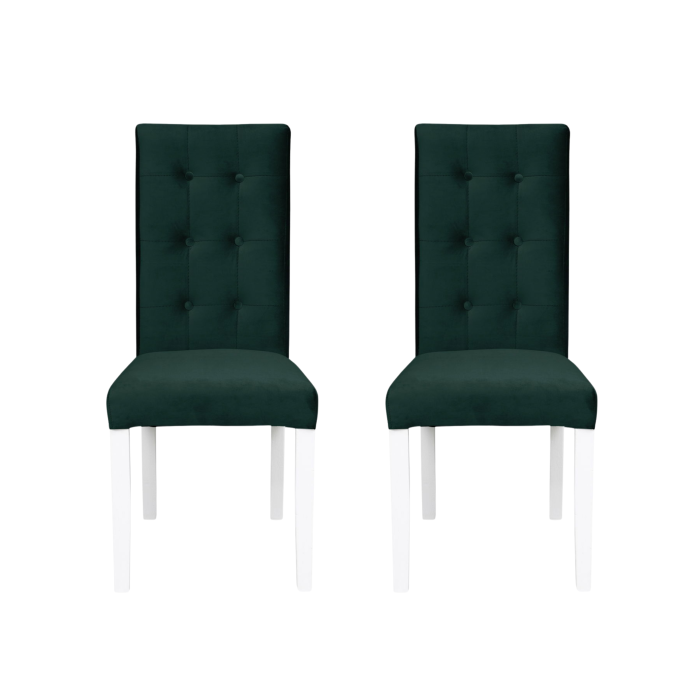 Set 2 scaune living TEO LUX, picioare lemn alb, stofa verde smarald, 46x60x98 cm