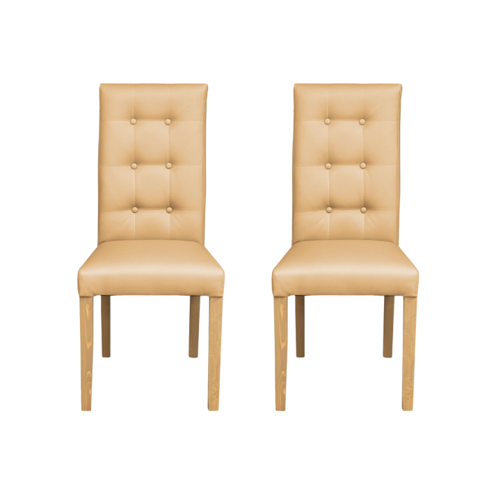 Set 2 scaune living TEO LUX, picioare lemn natur, piele ecologica bej, 46x60x98 cm