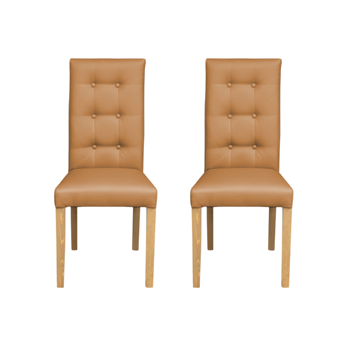 Set 2 scaune living TEO LUX, picioare lemn natur, piele ecologica bej inchis, 46x60x98 cm