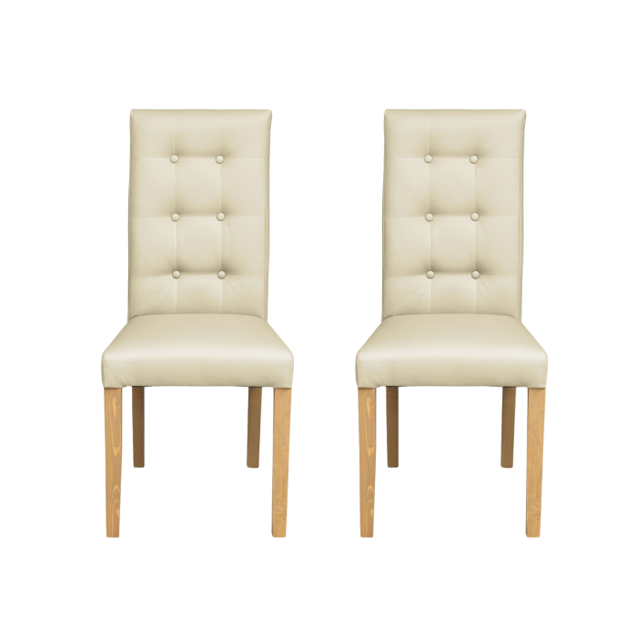 Set 2 scaune living TEO LUX, picioare lemn natur, piele ecologica crem, 46x60x98 cm