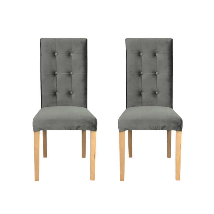 Set 2 scaune living TEO LUX, picioare lemn natur, stofa gri deschis, 46x60x98 cm