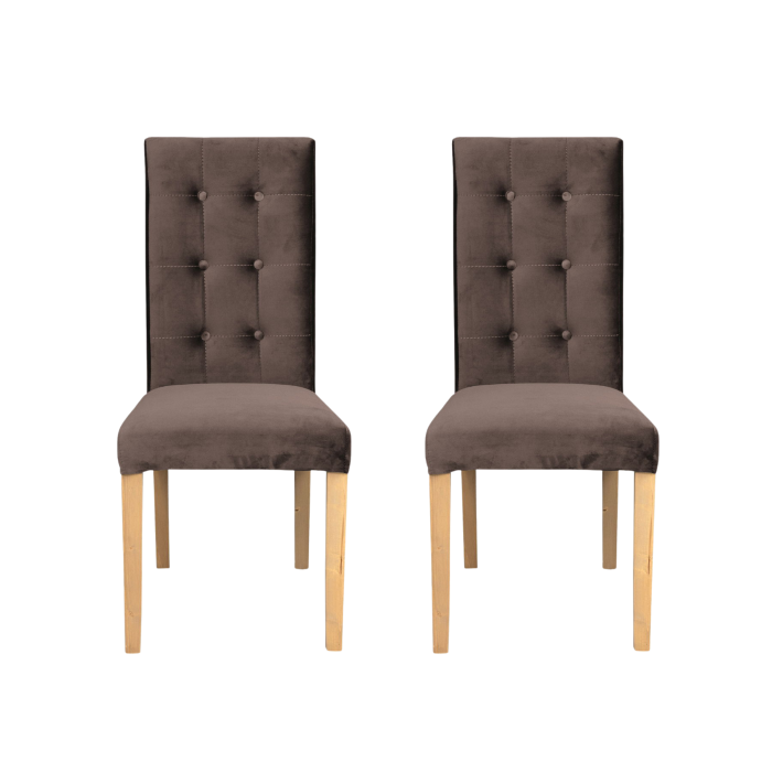 Set 2 scaune living TEO LUX, picioare lemn natur, stofa maro, 46x60x98 cm