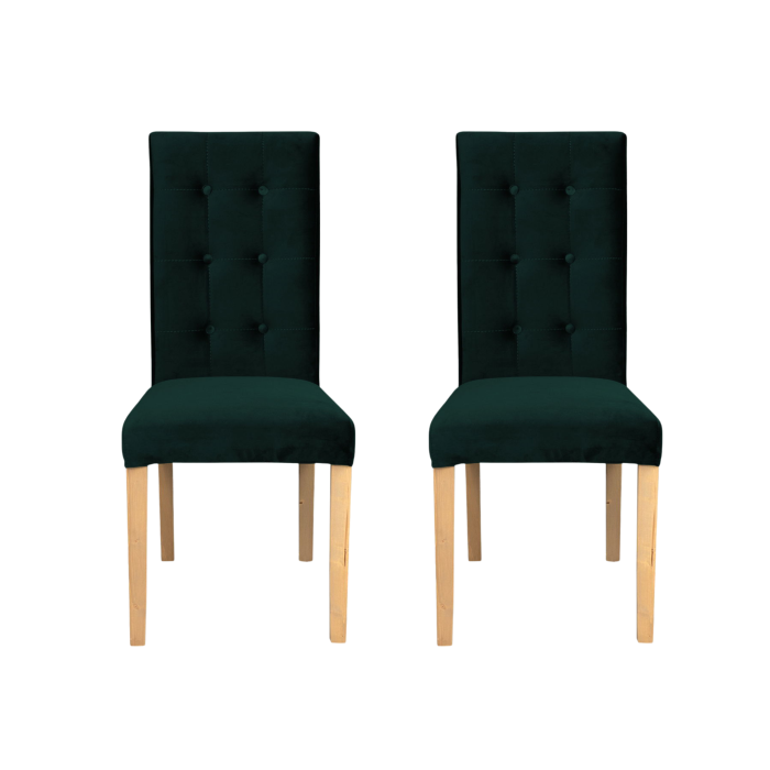 Set 2 scaune living TEO LUX, picioare lemn natur, stofa verde smarald, 46x60x98 cm