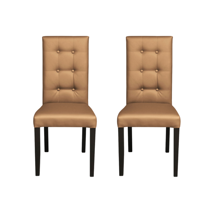 Set 2 scaune living TEO LUX, picioare lemn wenge, piele ecologica bej inchis, 46x60x98 cm