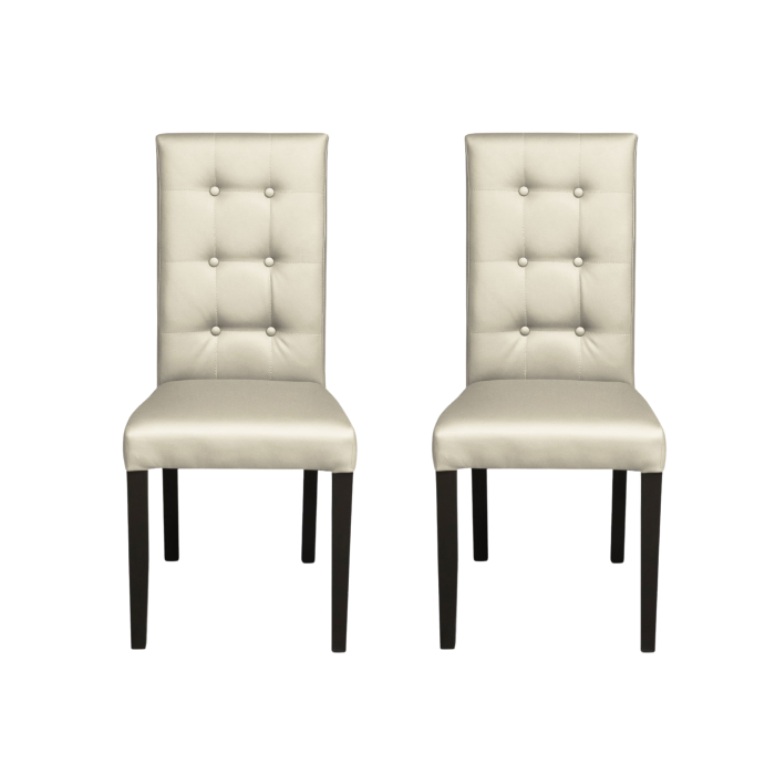 Set 2 scaune living TEO LUX, picioare lemn wenge, piele ecologica crem, 46x60x98 cm