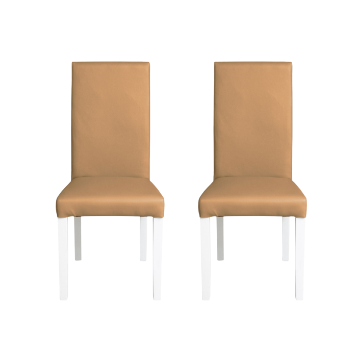 Set 2 scaune living TEO, picioare lemn alb, piele ecologica bej inchis, 46x60x98 cm