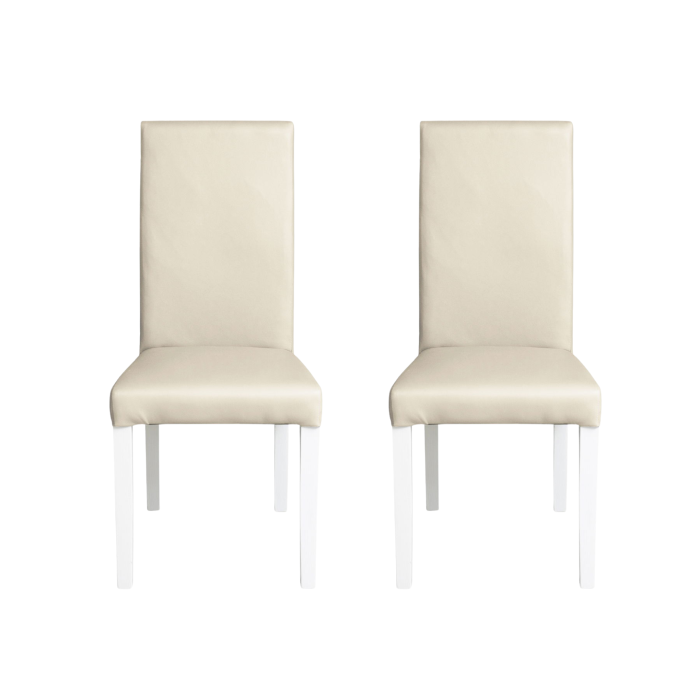 Set 2 scaune living TEO, picioare lemn alb, piele ecologica crem, 46x60x98 cm